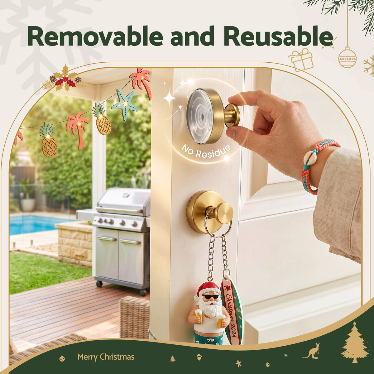 Jingle Jollys Suction Wreath Hooks, Gold, Pair