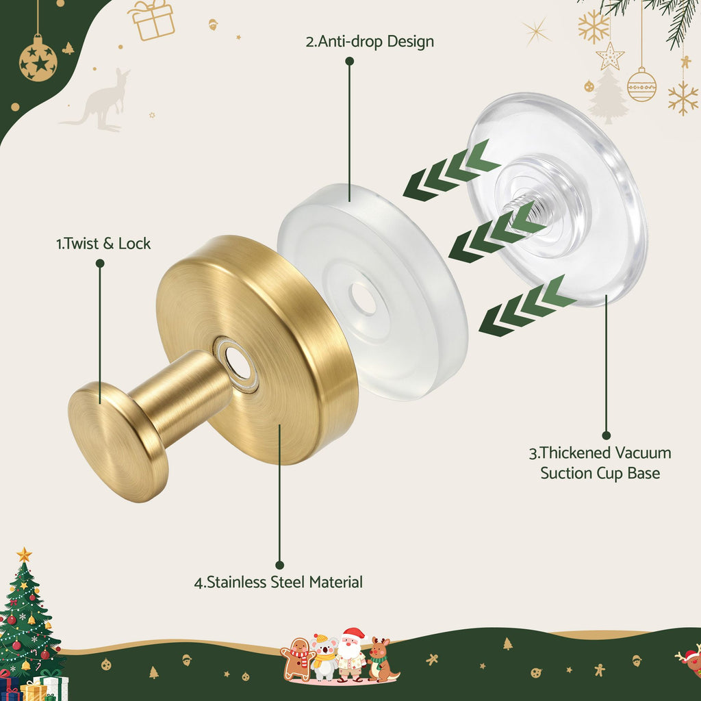 Jingle Jollys Suction Wreath Hooks, Gold, Pair
