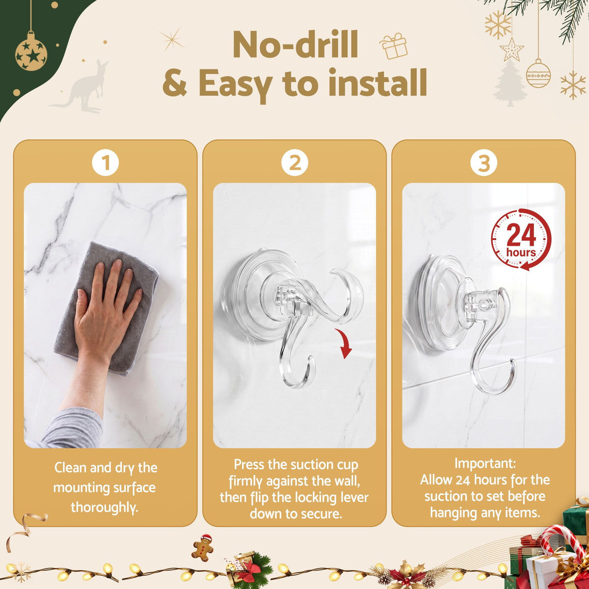 Jingle Jollys 2x Suction Cup Hooks Heavy Duty Christmas Wreath Hanger
