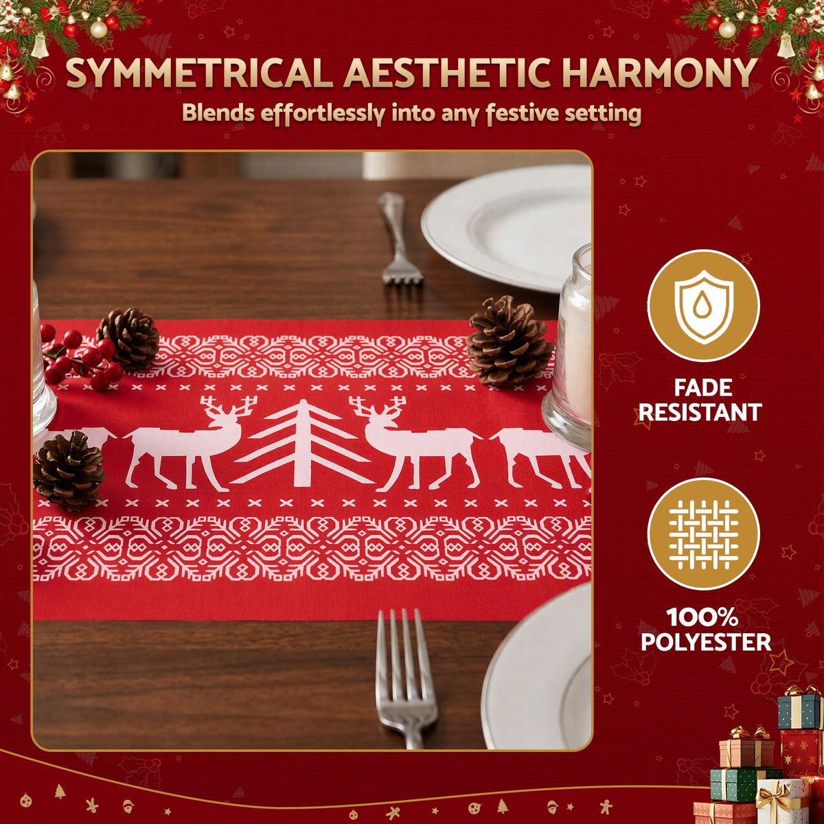 Jingle Jollys Christmas Table Runner Reindeers 270x28CM Dining Party