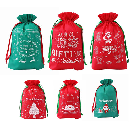 Jingle Jollys Drawstring Santa Sacks, 2 Sizes, 6 Pack, showing the options available
