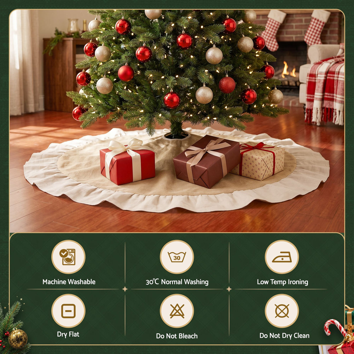 Jingle Jollys 120cm Christmas Tree Skirt Linen Christmas Tree Mat