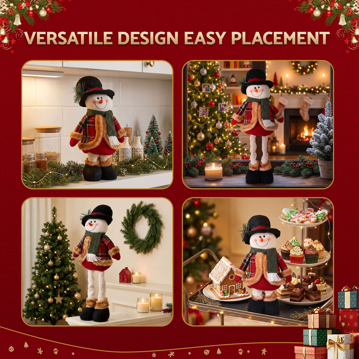 Jingle Jollys Christmas Snowman Ornament 40-56cm Telescopic Tabletop