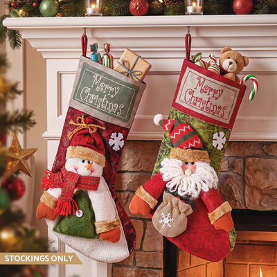 Jingle Jollys Christmas Stockings 2 Pack Large 3D Plush Santa Snowman
