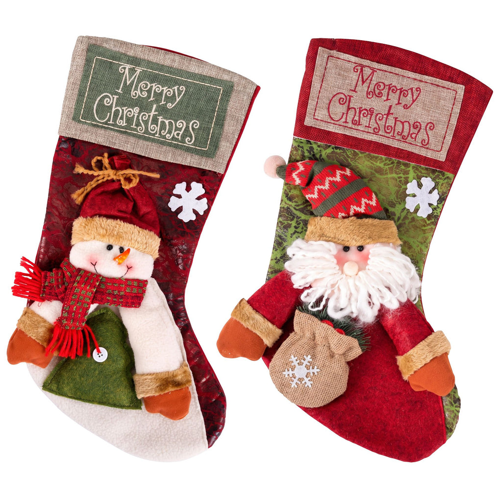 Jingle Jollys Christmas Stockings 2 Pack Large 3D Plush Santa Snowman