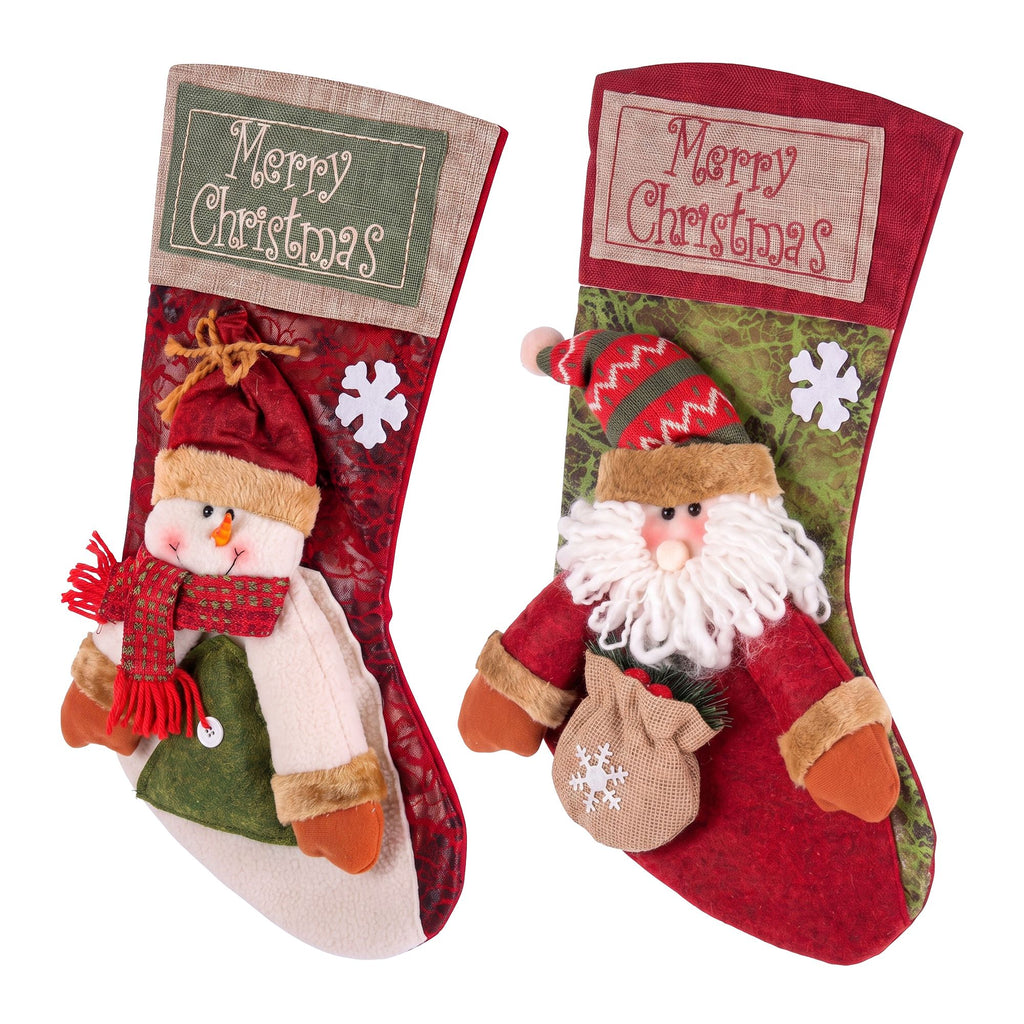 Jingle Jollys Christmas Stockings 2 Pack Large 3D Plush Santa Snowman