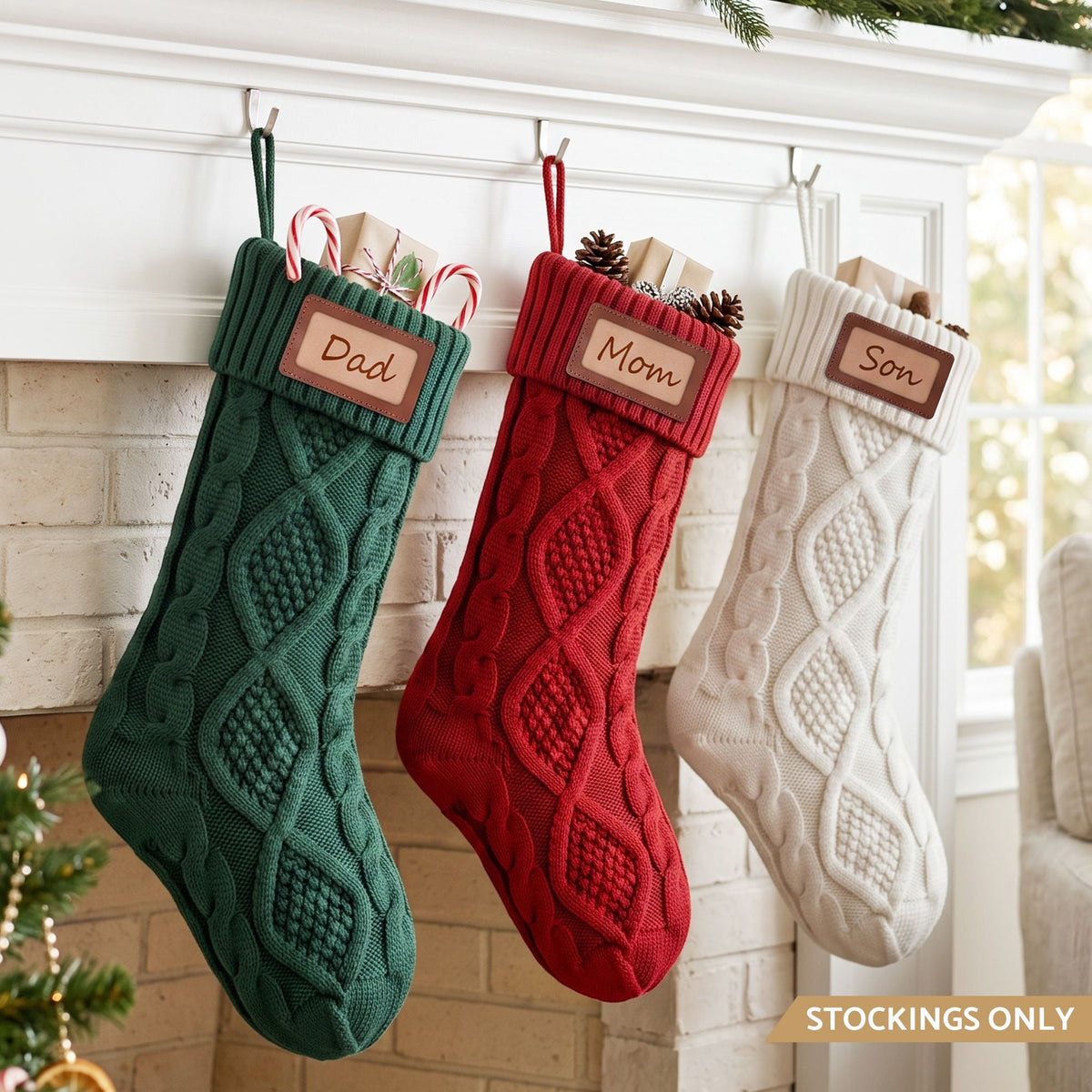 Jingle Jollys 3PCS Personalized Christmas Stockings with Leather