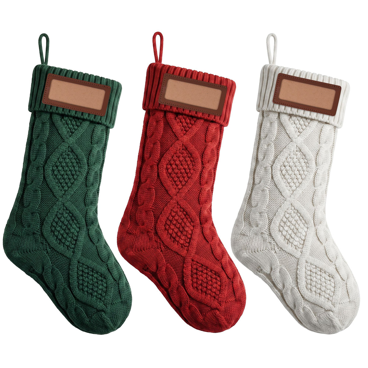 Jingle Jollys 3PCS Personalized Christmas Stockings with Leather