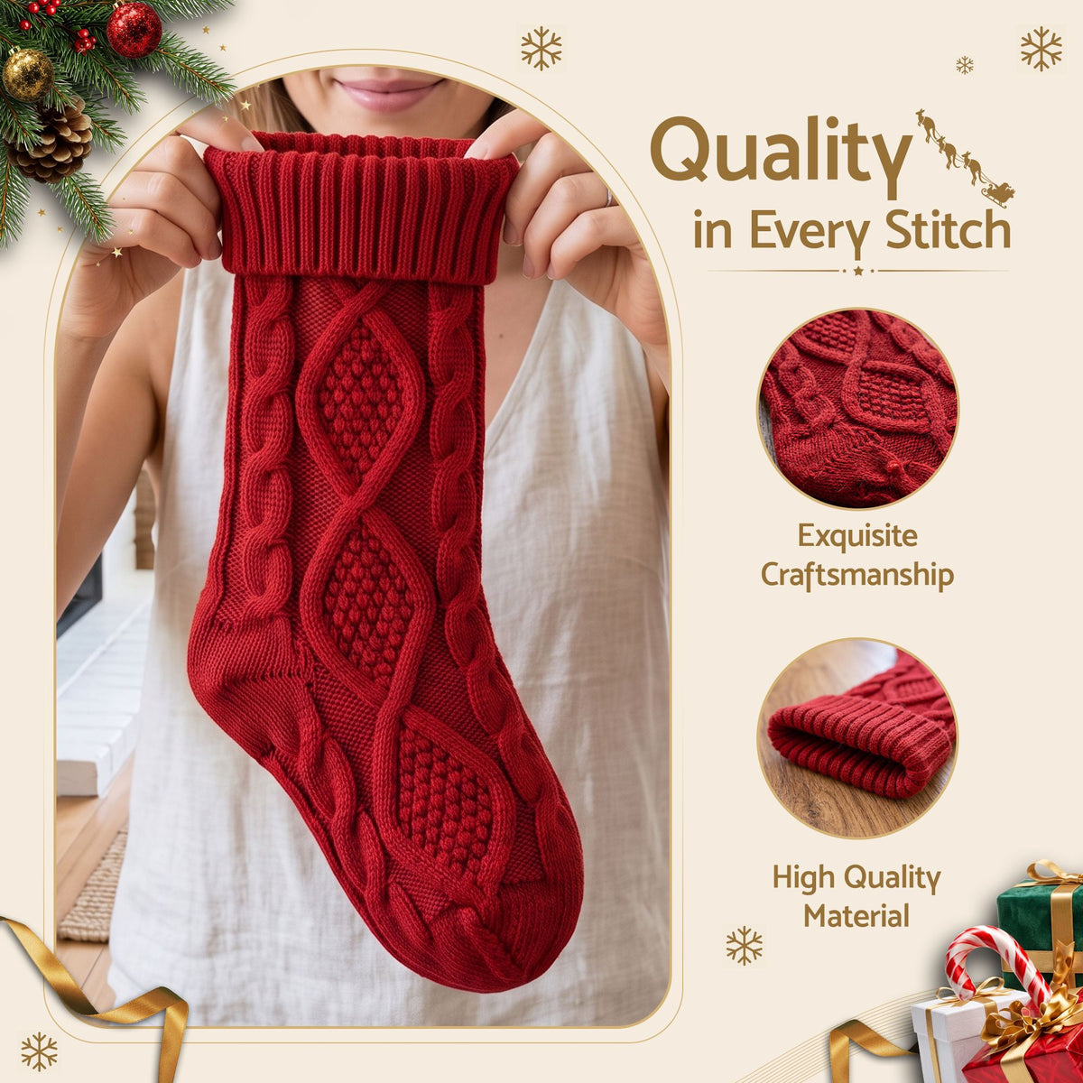 Jingle Jollys 3PCS Personalized Christmas Stockings with Leather