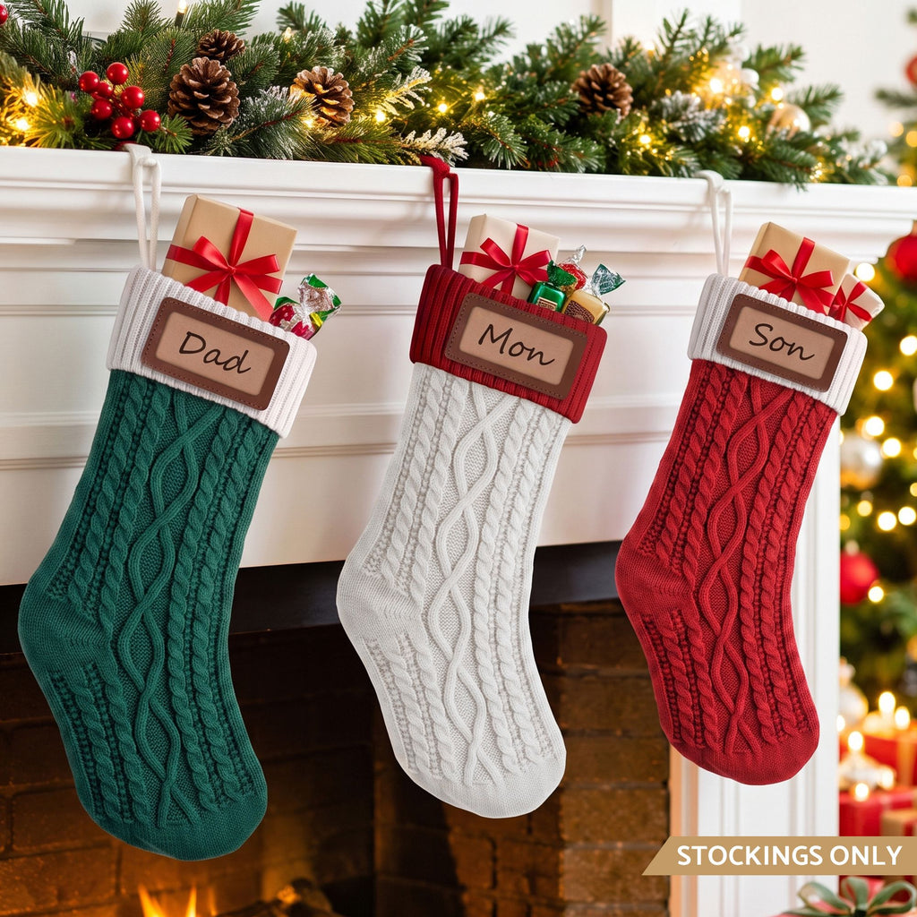 Jingle Jollys 3PCS Personalized Christmas Stockings with Leather Patches
