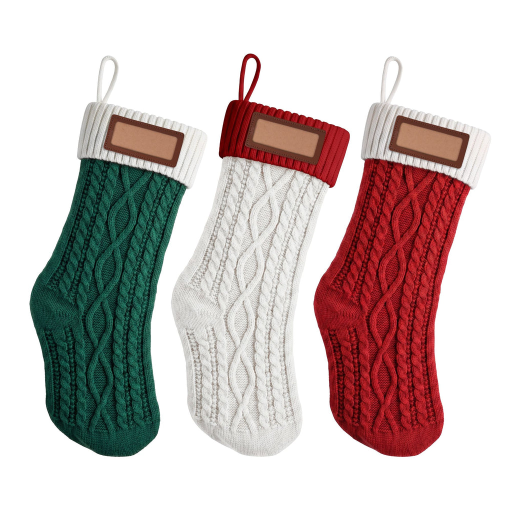 Jingle Jollys 3PCS Personalized Christmas Stockings with Leather Patches