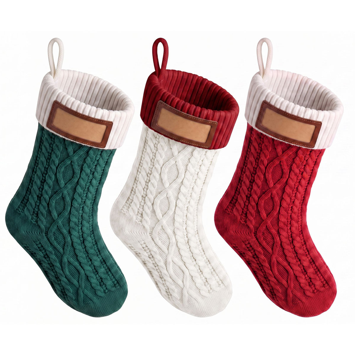 Jingle Jollys 3PCS Personalized Christmas Stockings with Leather Patches