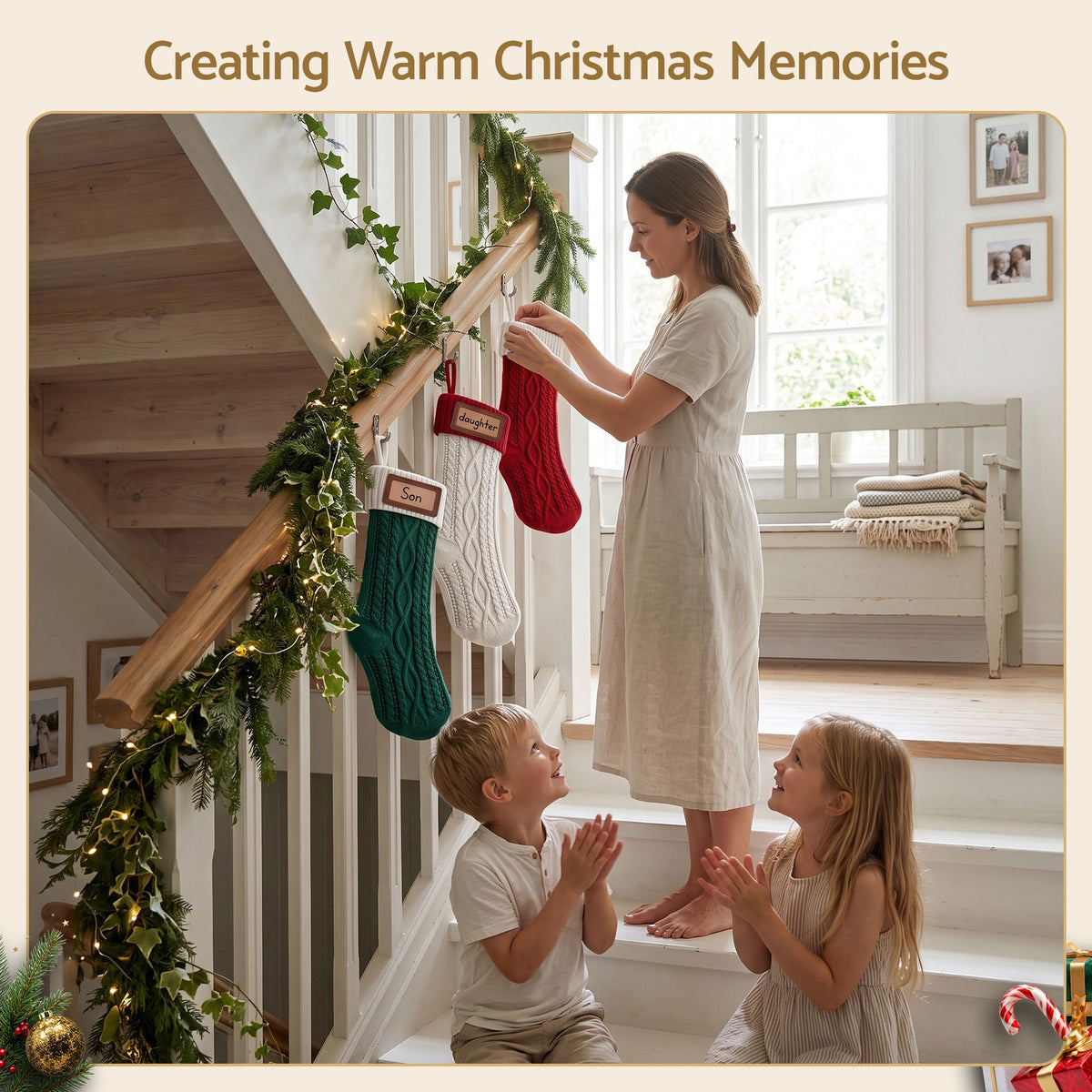 Jingle Jollys 3PCS Personalized Christmas Stockings with Leather Patches