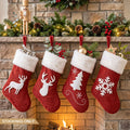 Jingle Jollys 4 Pack Large Velvet Christmas Stockings 46.5cm Red