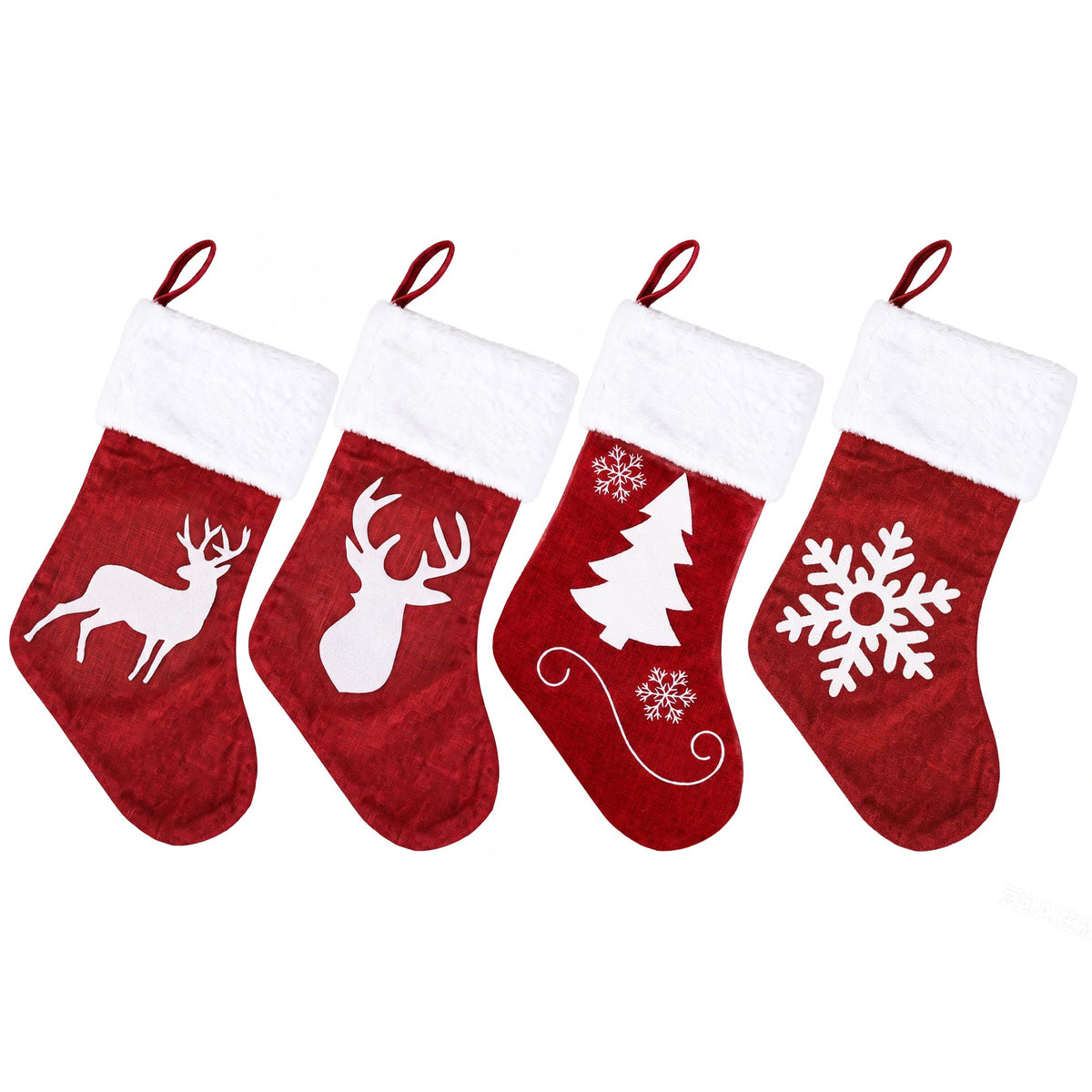 Jingle Jollys 4 Pack Large Velvet Christmas Stockings 46.5cm Red