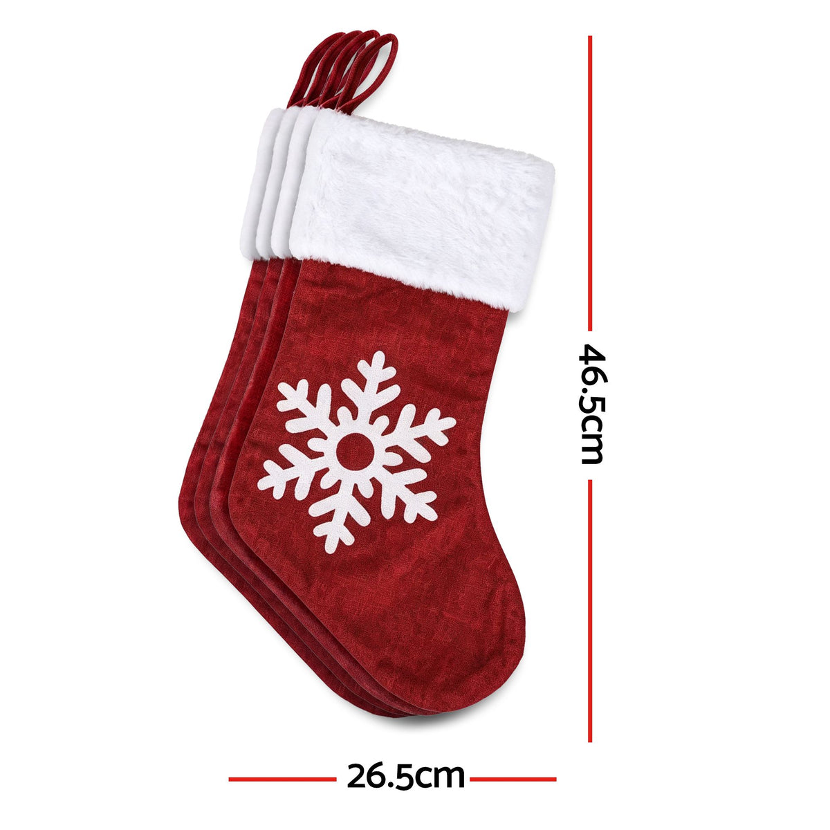 Jingle Jollys 4 Pack Large Velvet Christmas Stockings 46.5cm Red