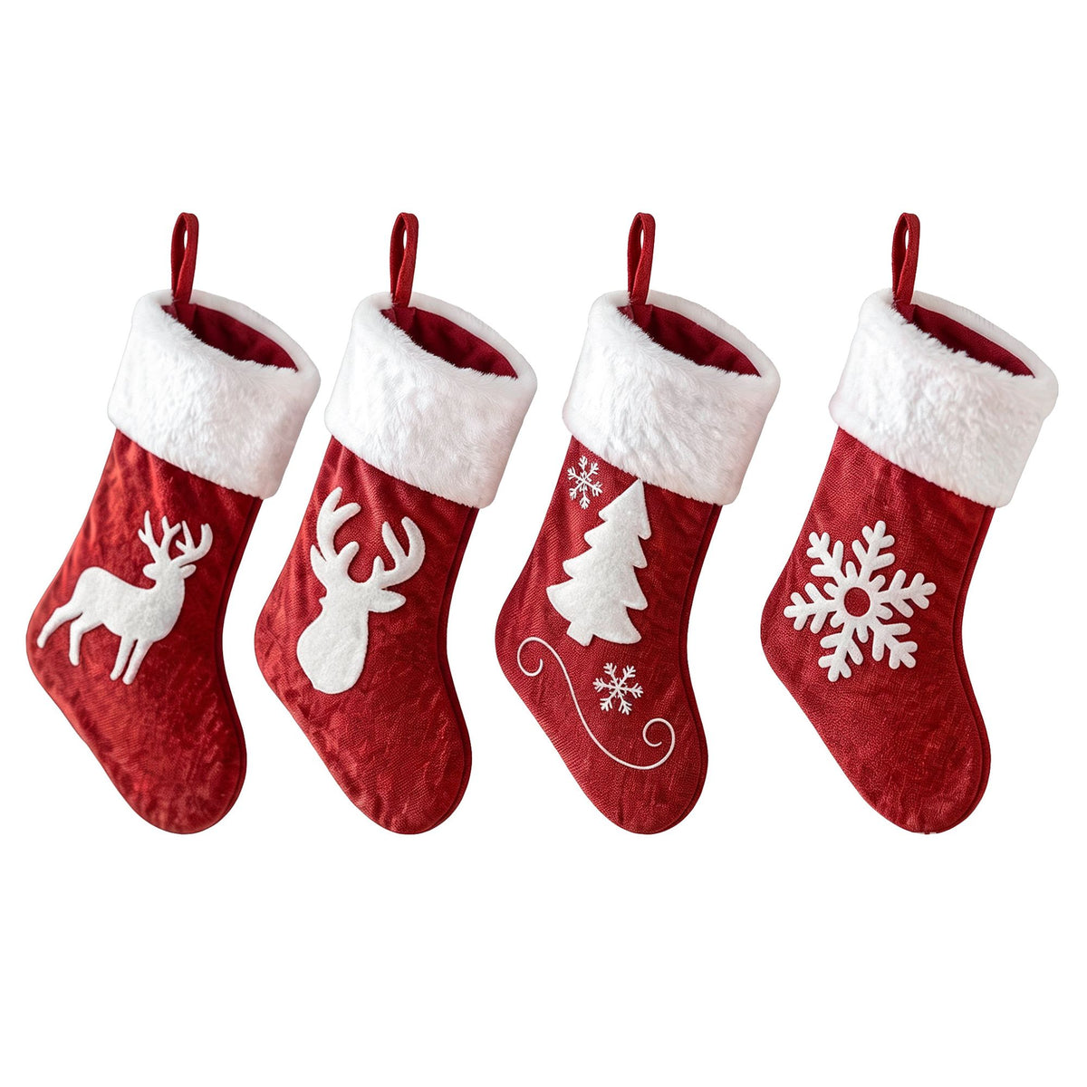 Jingle Jollys 4 Pack Large Velvet Christmas Stockings 46.5cm Red