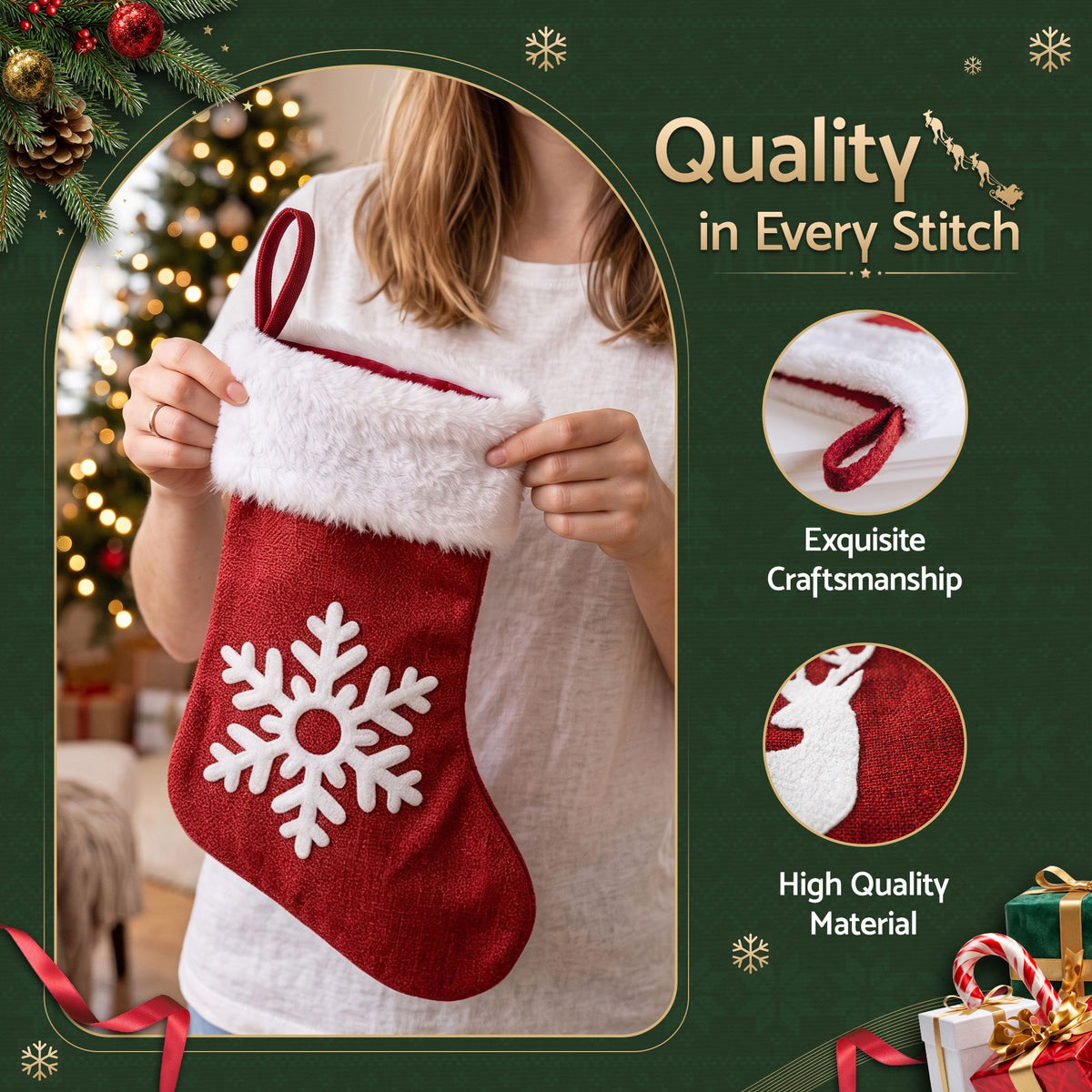 Jingle Jollys 4 Pack Large Velvet Christmas Stockings 46.5cm Red