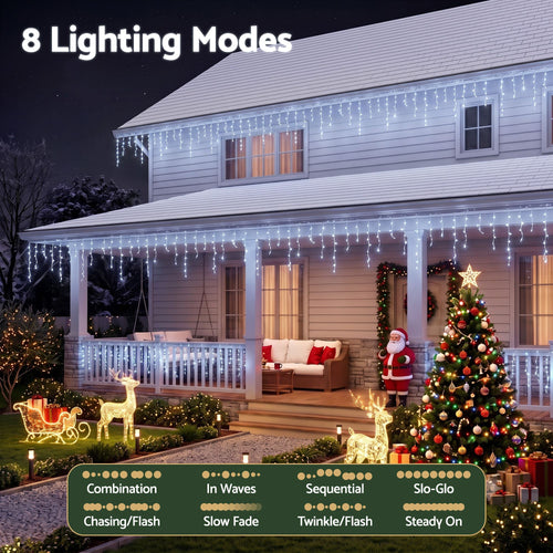 Jingle Jollys Solar Icicle Lights, 960 LED, Cool White, 32 m, lit up in the dark, photo 2 of 8
