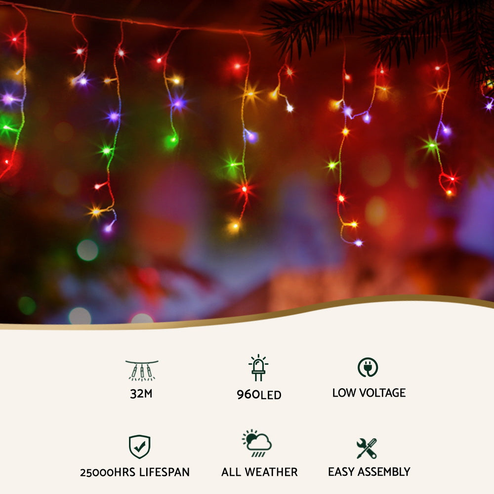 Jingle Jollys 32M Christmas Lights Icicle String Light 960 LED