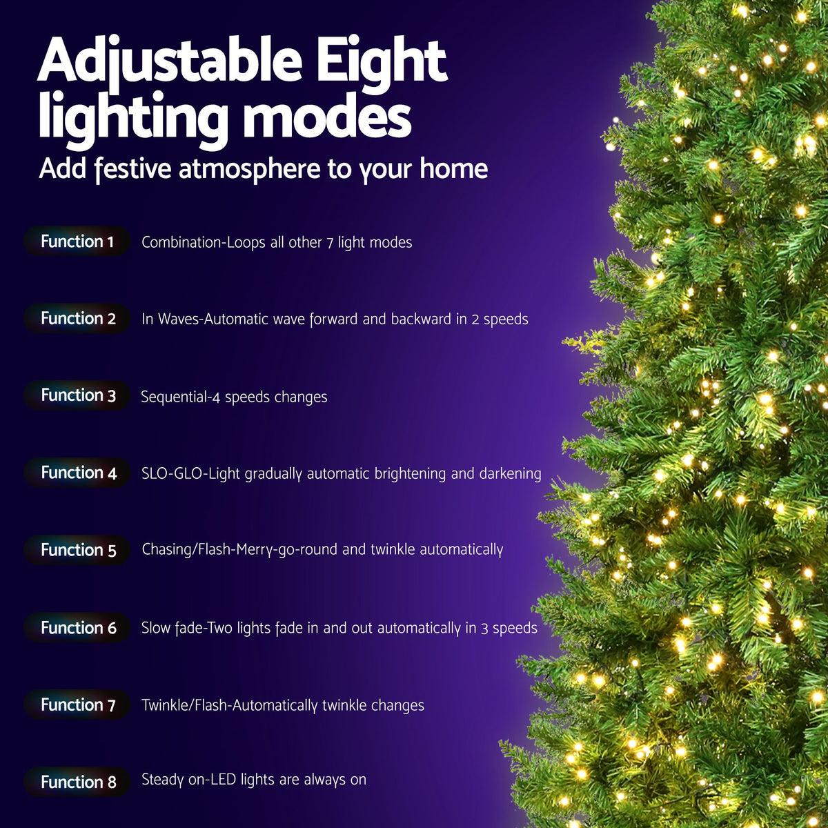 Jingle Jollys 2.4 m Pre-Lit Christmas Tree, 1,488 Warm White LEDs, lit up in the dark