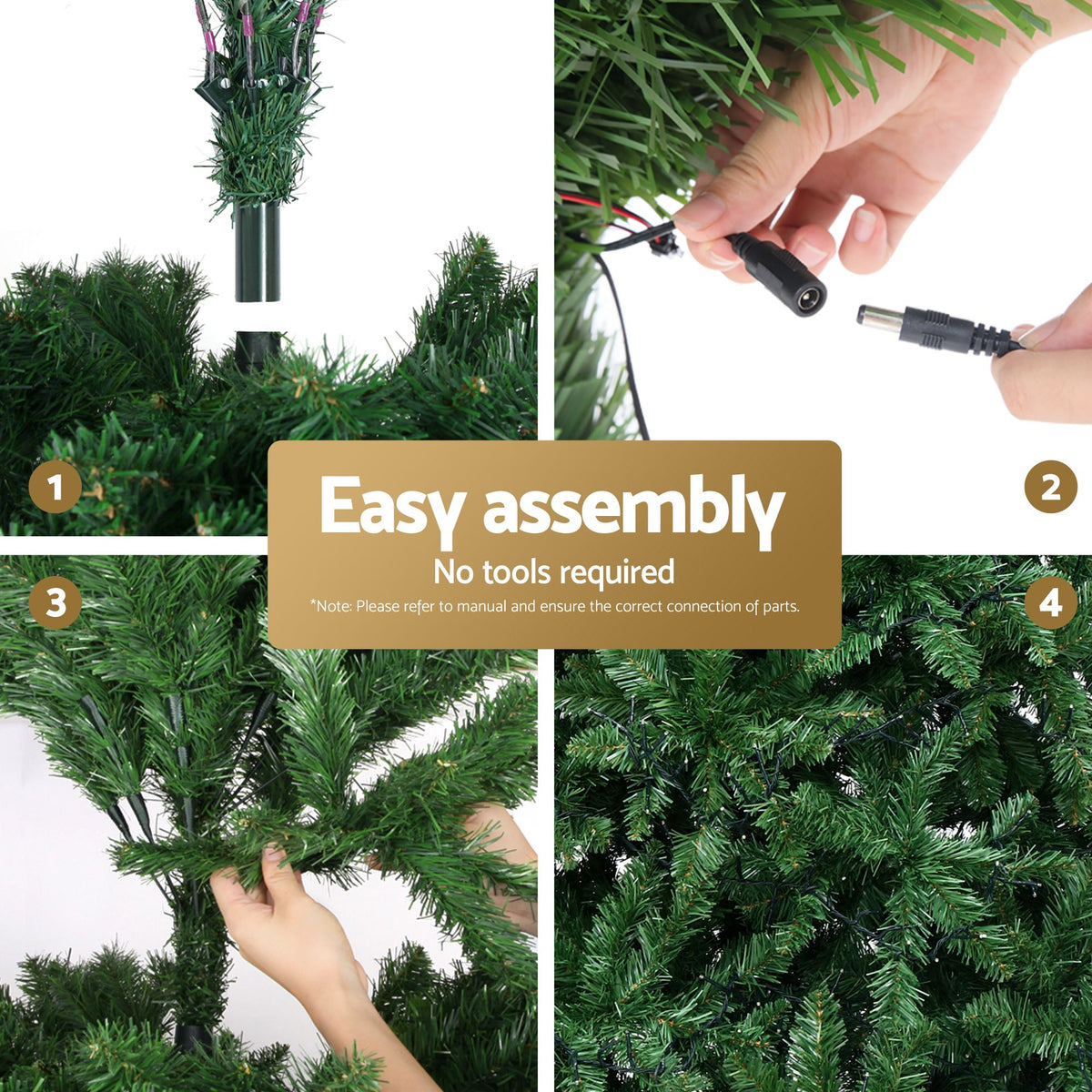 Jingle Jollys 2.4 m Pre-Lit Christmas Tree, 1,488 Warm White LEDs, shown in a real setting