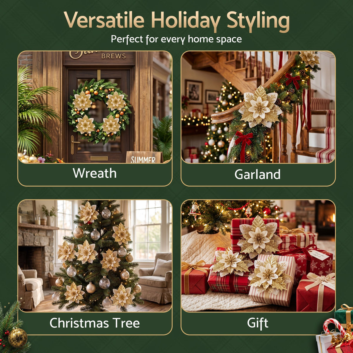 Jingle Jollys 10Pcs Christmas Tree Flower Set Garland Wreath