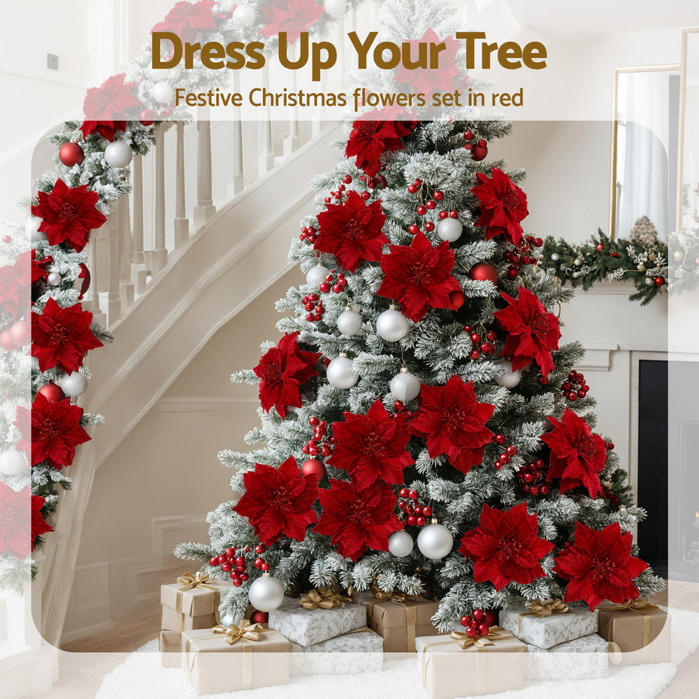 Jingle Jollys 14Pcs Christmas Tree Flowers Set Xmas Garland Wreath