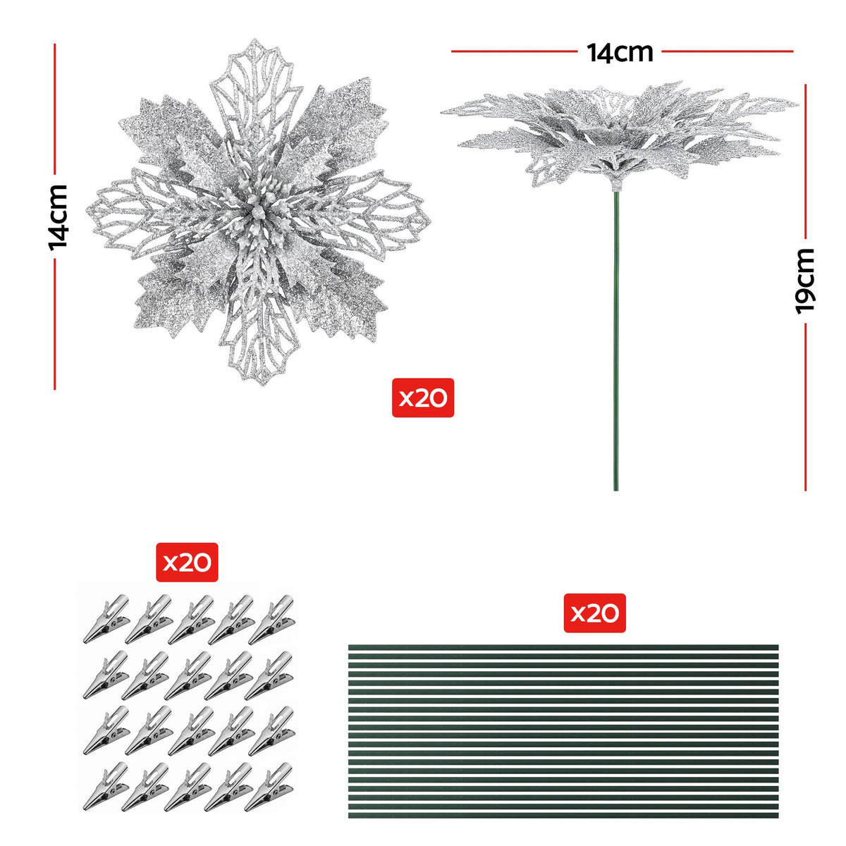 Jingle Jollys 20Pcs Christmas Tree Flower Set Garland Wreath