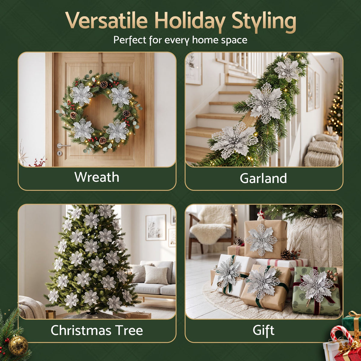 Jingle Jollys 20Pcs Christmas Tree Flower Set Garland Wreath