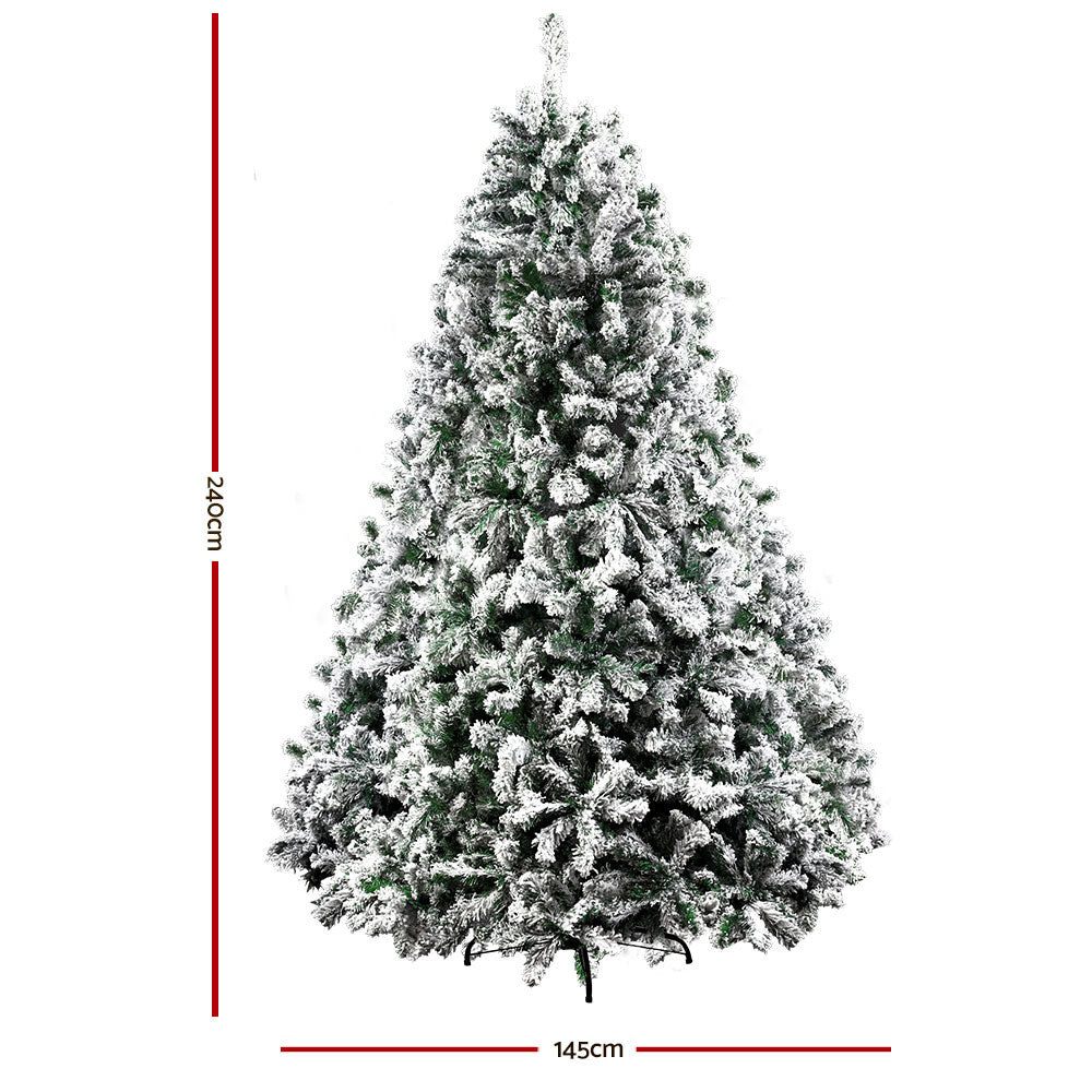 Jingle Jollys Christmas Tree 2.4M Xmas Tree Decorations Snow Flocked