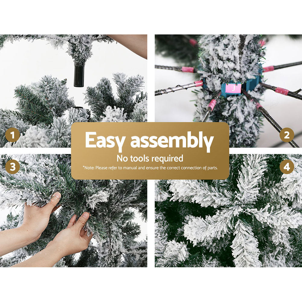 Jingle Jollys Christmas Tree 2.4M Xmas Tree Decorations Snow Flocked