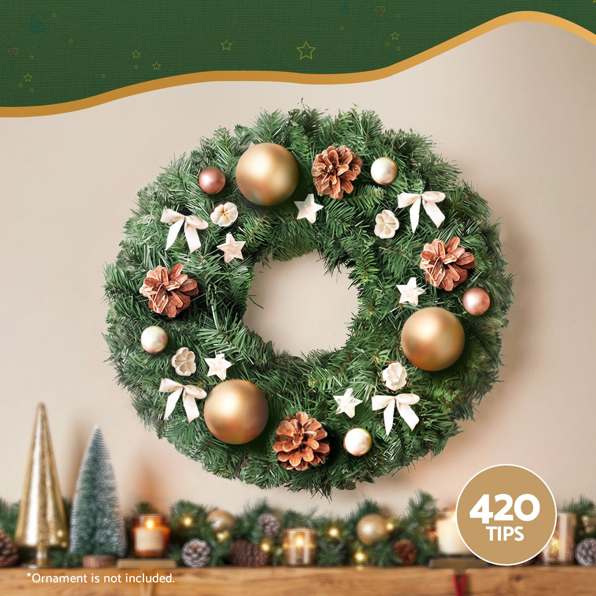 Jingle Jollys Christmas Wreath 60cm Artificial Green Garland Door