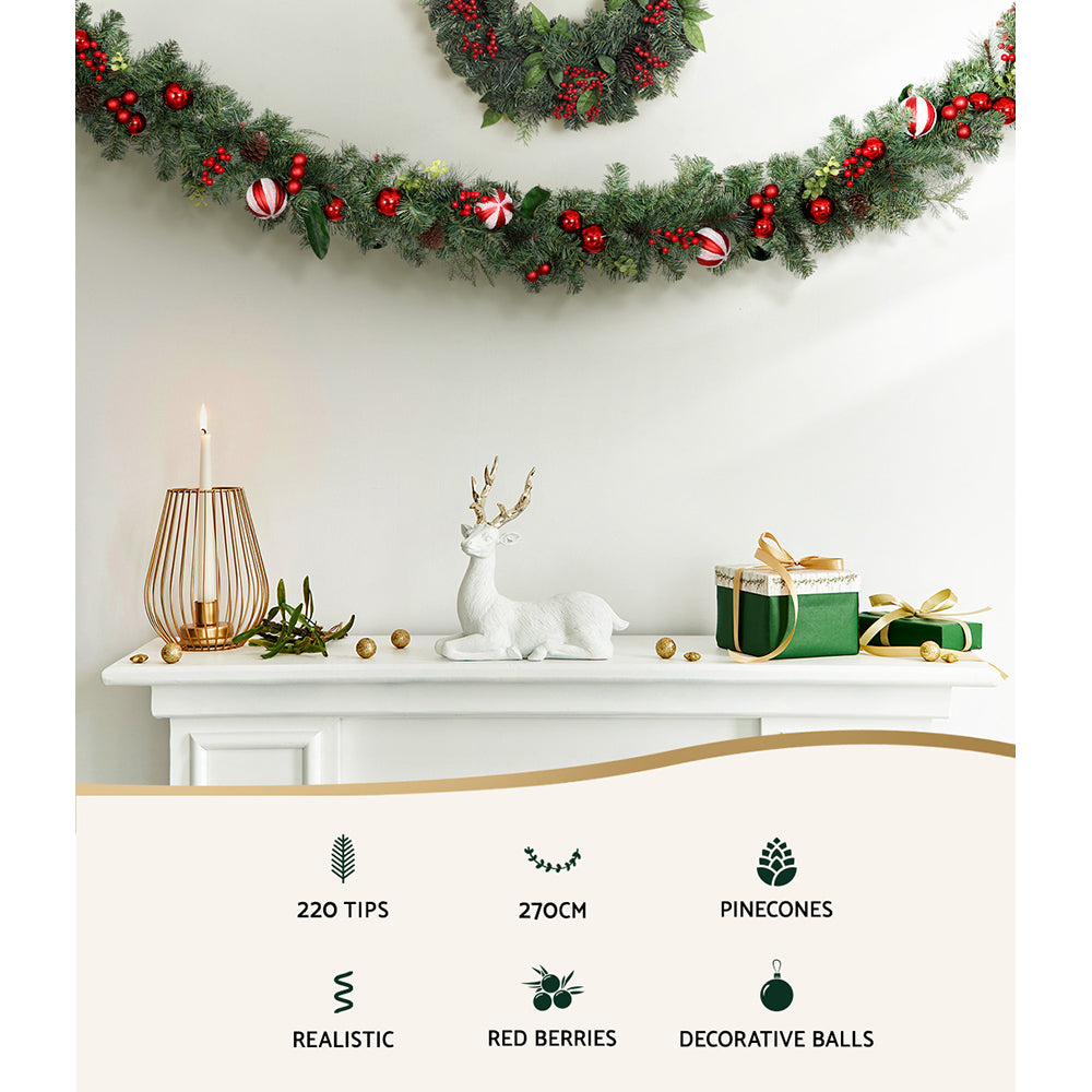 Jingle Jollys 2.7m Christmas Garland with Decorations Xmas Wedding