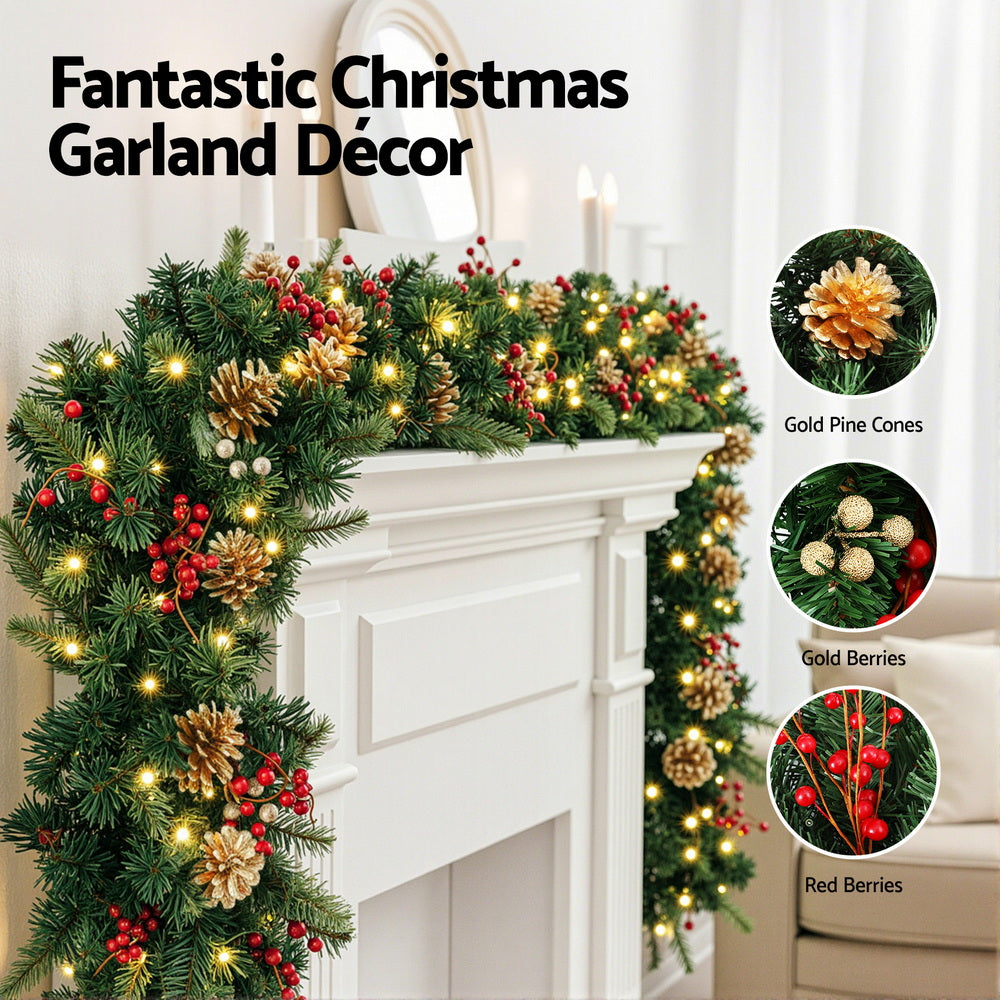 Jingle Jollys 1.8 m Garland with Pine Cones and Berries, shown in a real setting
