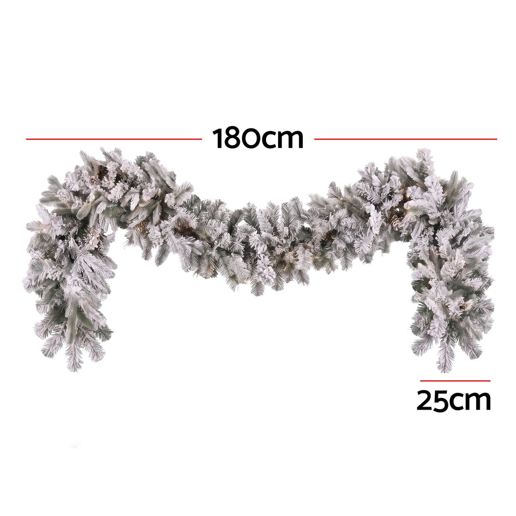 Jingle Jollys 1.8M Christmas Garland 8 Mode LED Snow Frosted Tips