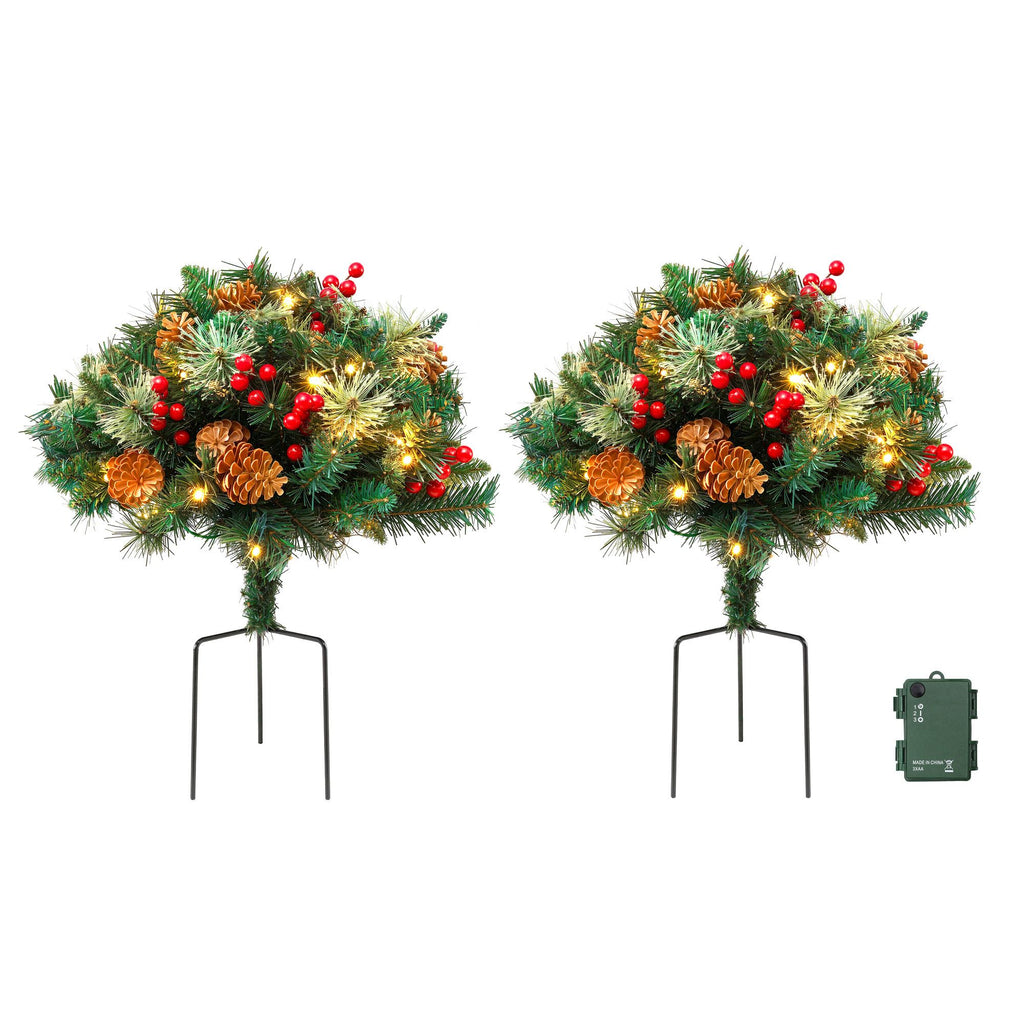 Jingle Jollys Battery Lit Pathway Christmas Trees, Pair, 45 cm, shown in a real setting
