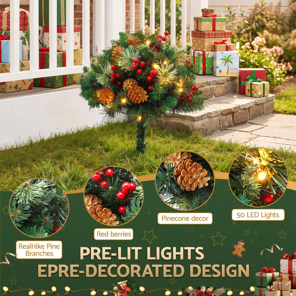 Jingle Jollys Battery Lit Pathway Christmas Trees, Pair, 45 cm, shown in a real setting, photo 4 of 7