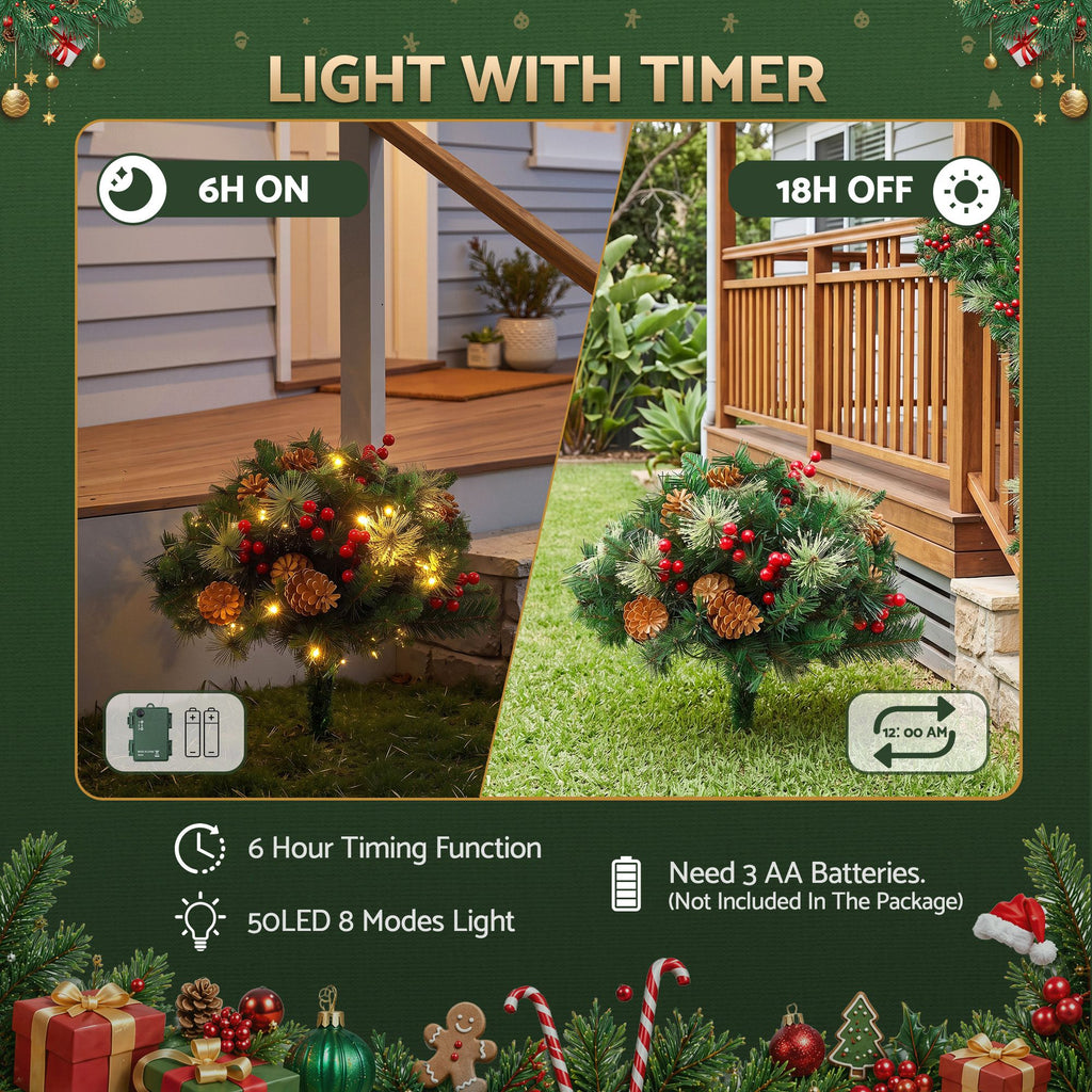 Jingle Jollys Battery Lit Pathway Christmas Trees, Pair, 45 cm, shown in a real setting, photo 5 of 7