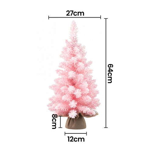 Jingle Jollys Flocked Pink Tabletop Tree, 60 cm, with its measurements marked