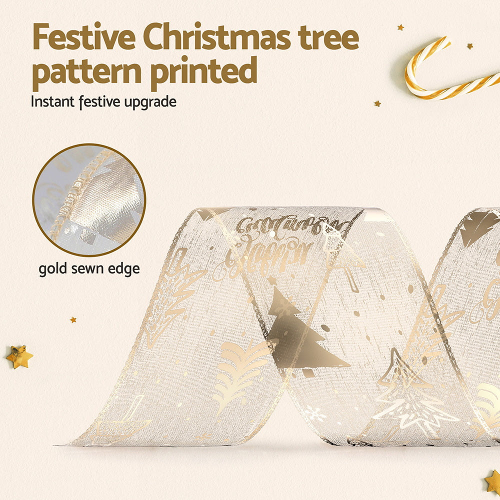 Jingle Jollys 20M Christmas Ribbon Roll Bow Printed Xmas Tree