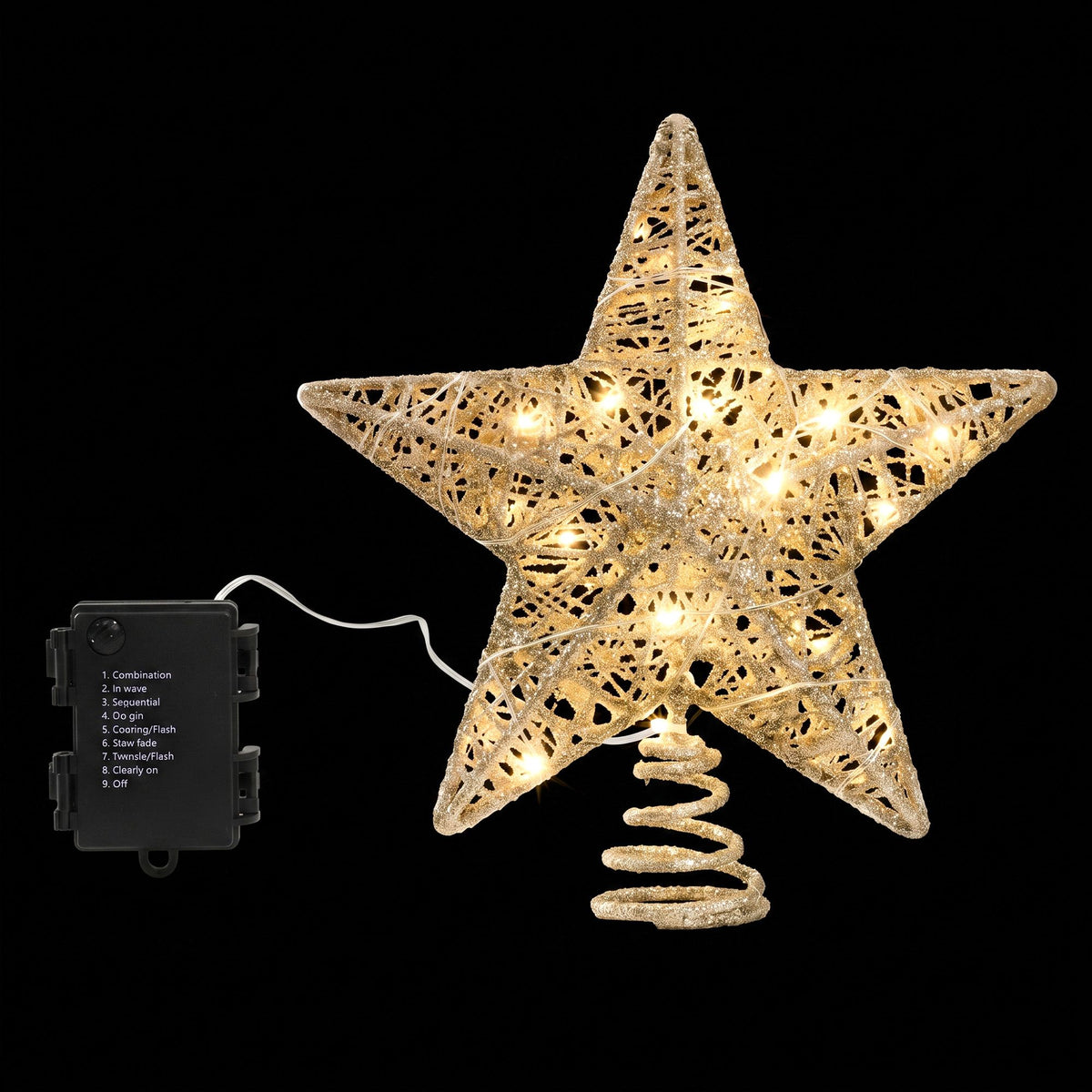 Jingle Jollys 3D Christmas Tree Topper Star 20 Warm LED Lights Gold