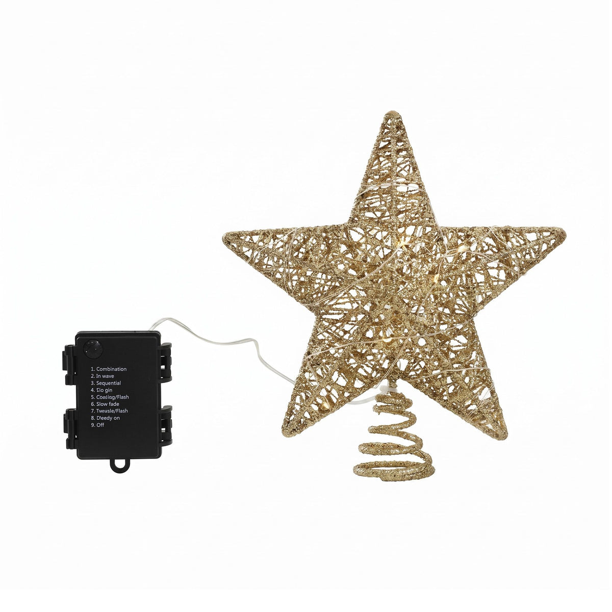 Jingle Jollys 3D Christmas Tree Topper Star 20 Warm LED Lights Gold