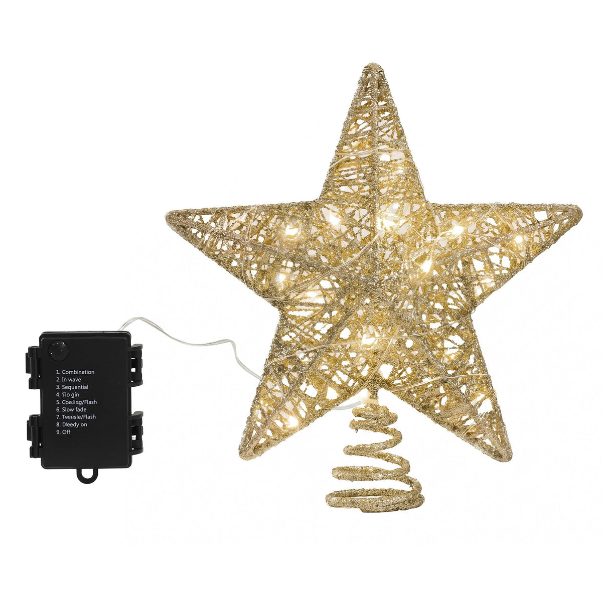 Jingle Jollys 3D Christmas Tree Topper Star 20 Warm LED Lights Gold
