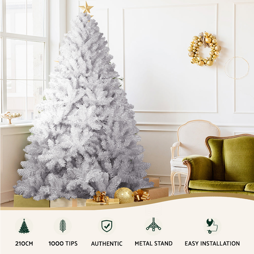 Jingle Jollys Christmas Tree 2.1m 1000 White Tips Xmas Tree