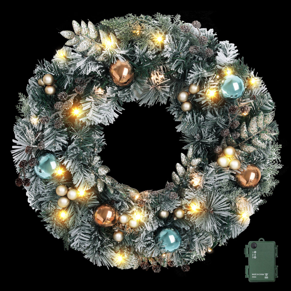 Jingle Jollys 60cm Christmas Wreath with LED Lights Snowy Garland