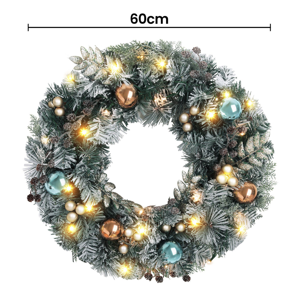 Jingle Jollys 60cm Christmas Wreath with LED Lights Snowy Garland