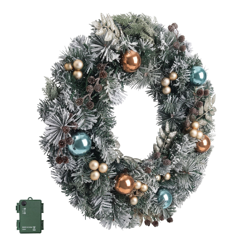 Jingle Jollys 60cm Christmas Wreath with LED Lights Snowy Garland