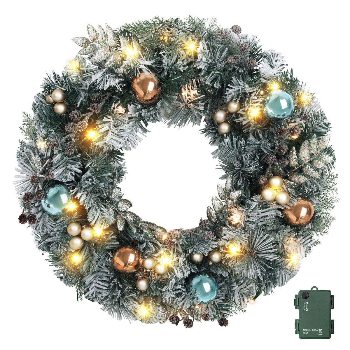 Jingle Jollys 60cm Christmas Wreath with LED Lights Snowy Garland