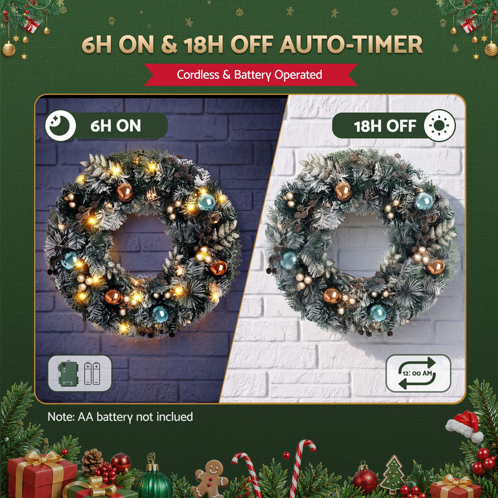 Jingle Jollys 60cm Christmas Wreath with LED Lights Snowy Garland